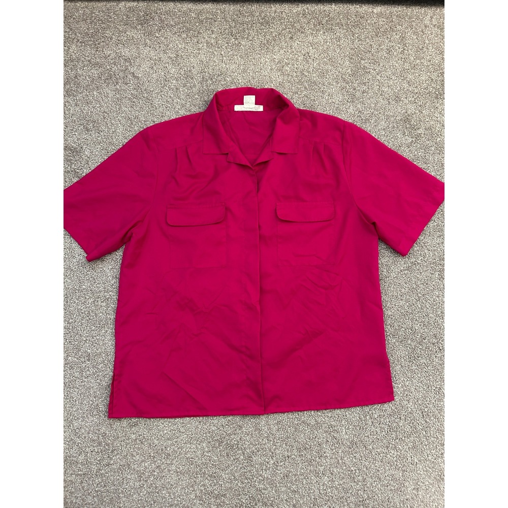 Laura & Jayne Collection Blouse Womens 14 Pink Excellent Short Sleeve Button Up